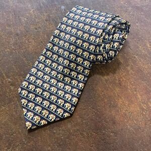 Kailong Silk Necktie Men's Navy Blue Elephant Print Pattern Business‎